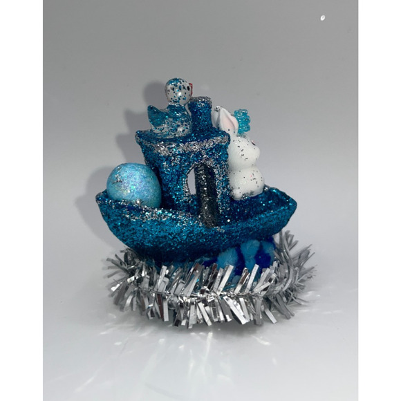 Miniature Easter Bunny Blue Silver Glittery Miniature Boat Duck Chick Egg OOAK - Picture 3 of 11